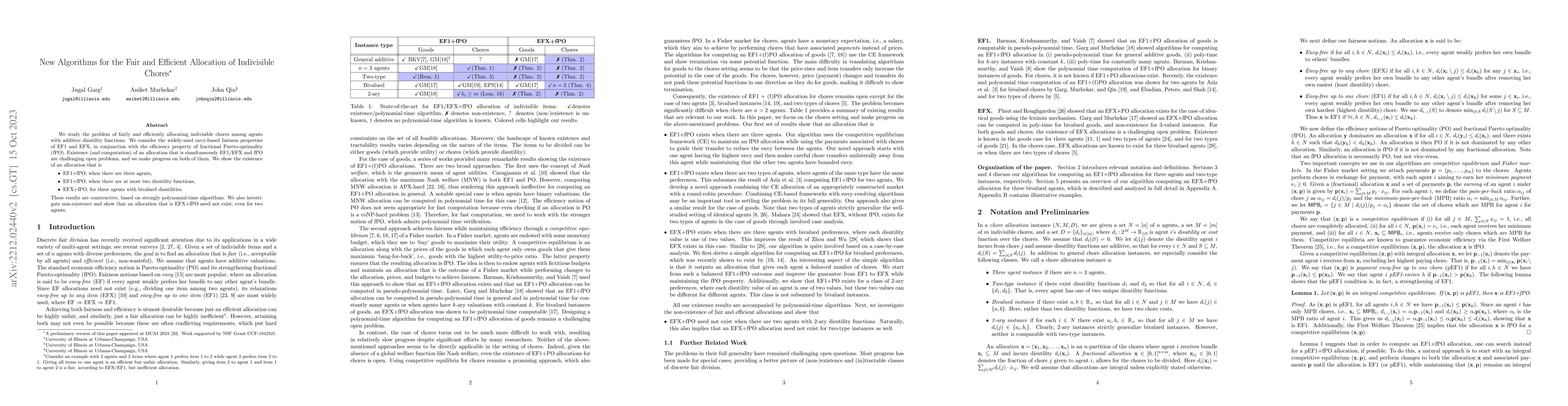 Thumbnail for New Algorithms for the Fair and Efficient Allocation of Indivisible
  Chores