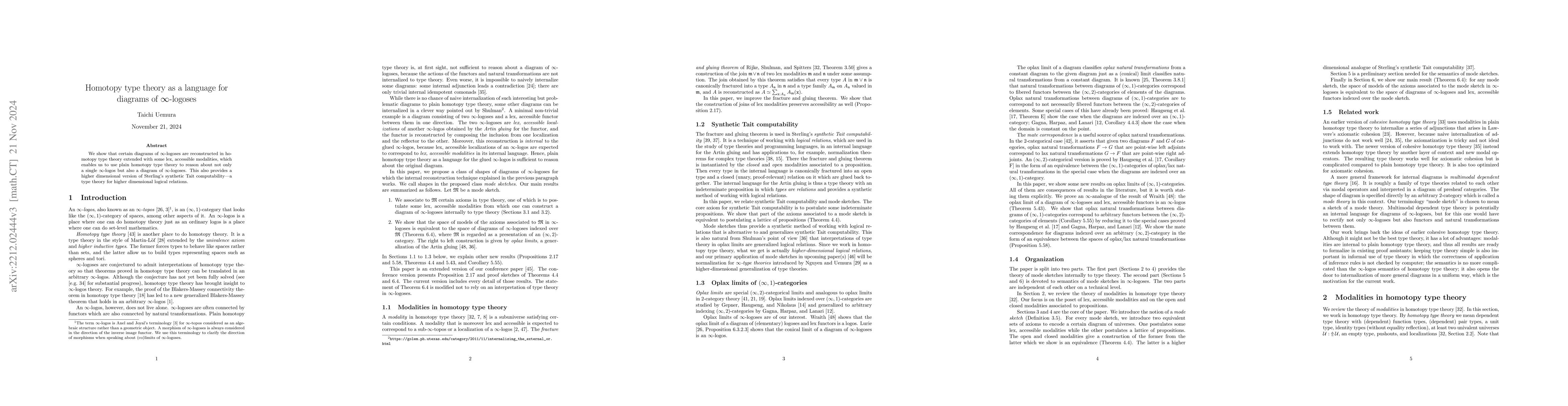 Thumbnail for Homotopy type theory as internal languages of diagrams of
  $\infty$-logoses