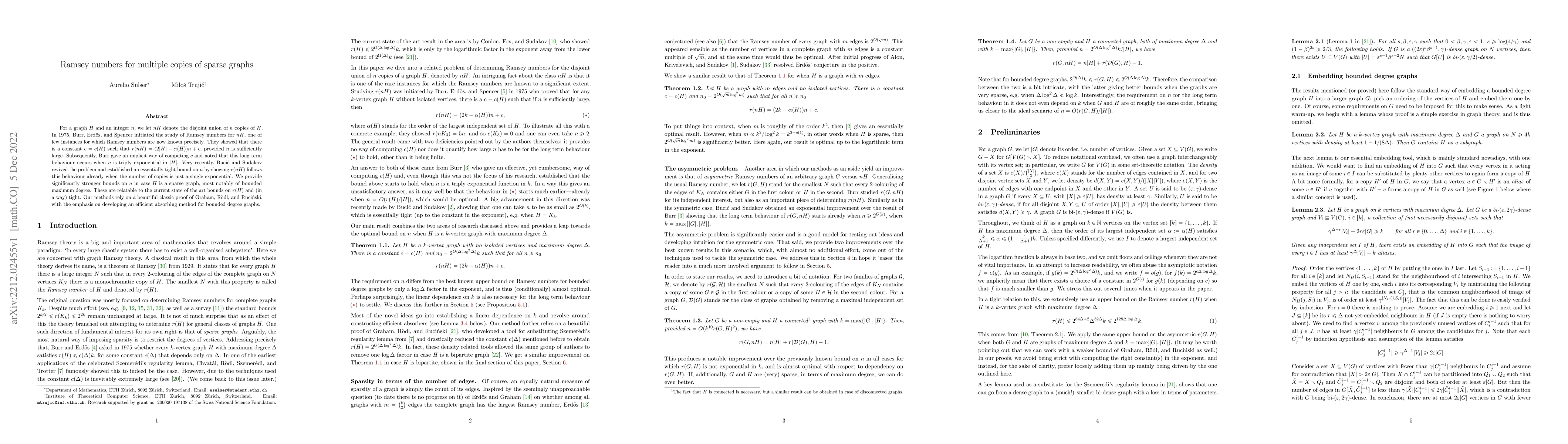 Thumbnail for Ramsey numbers for multiple copies of sparse graphs