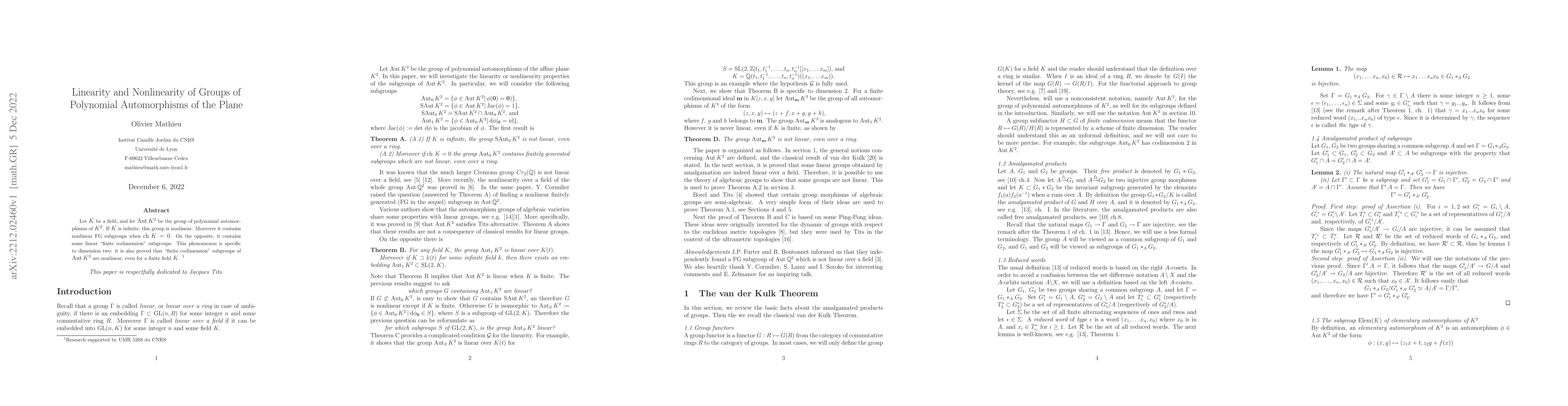 Thumbnail for Linearity and Nonlinearity of groups of polynomial automorphisms