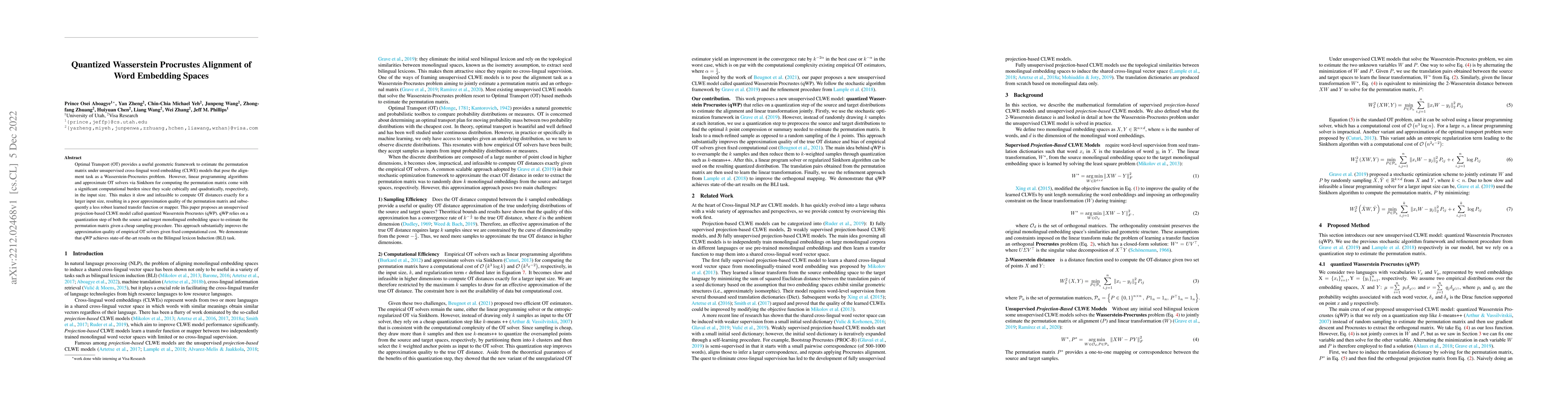 Thumbnail for Quantized Wasserstein Procrustes Alignment of Word Embedding Spaces