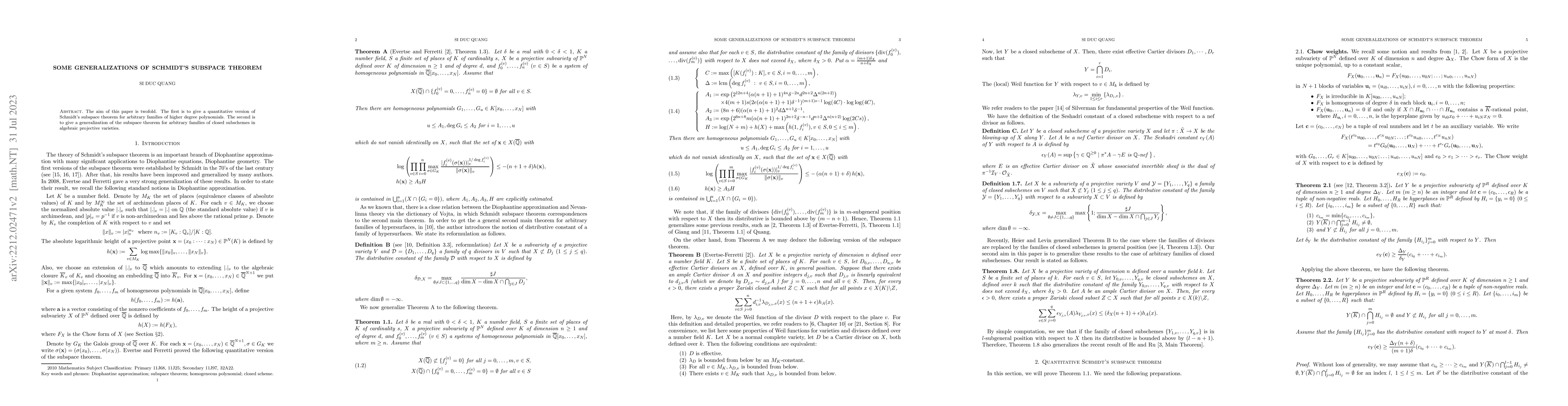 Thumbnail for Some generalizations of Schmidt's subspace theorem
