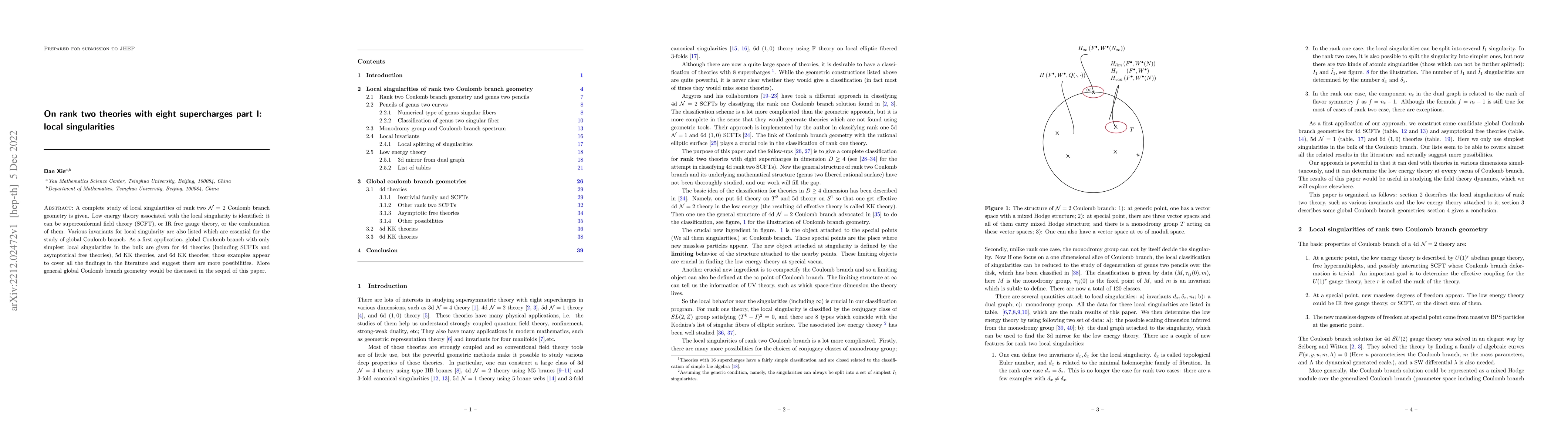 Thumbnail for On rank two theories with eight supercharges part I: local singularities