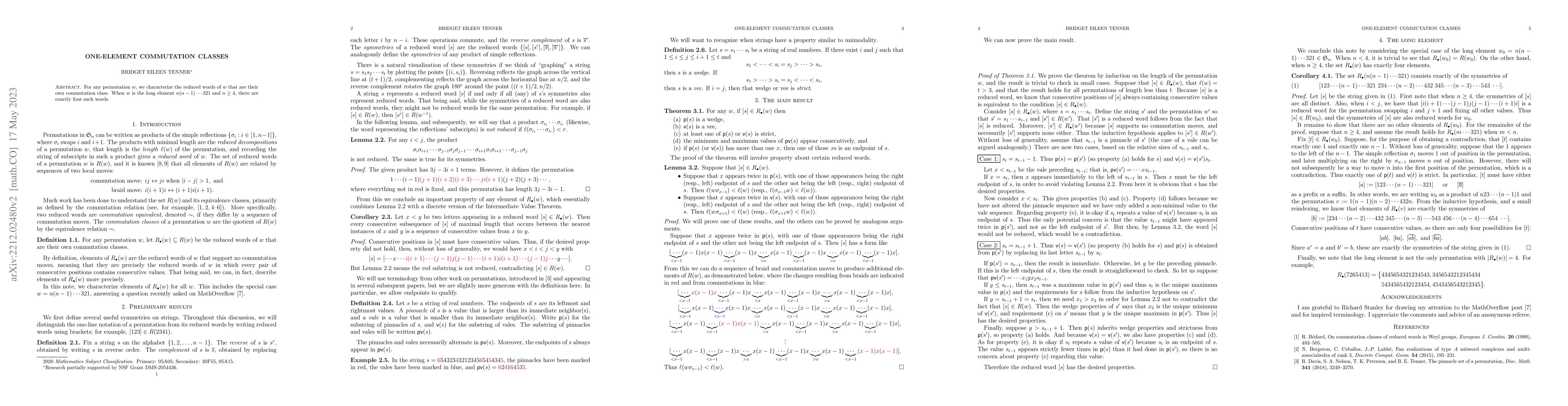 Thumbnail for One-element commutation classes