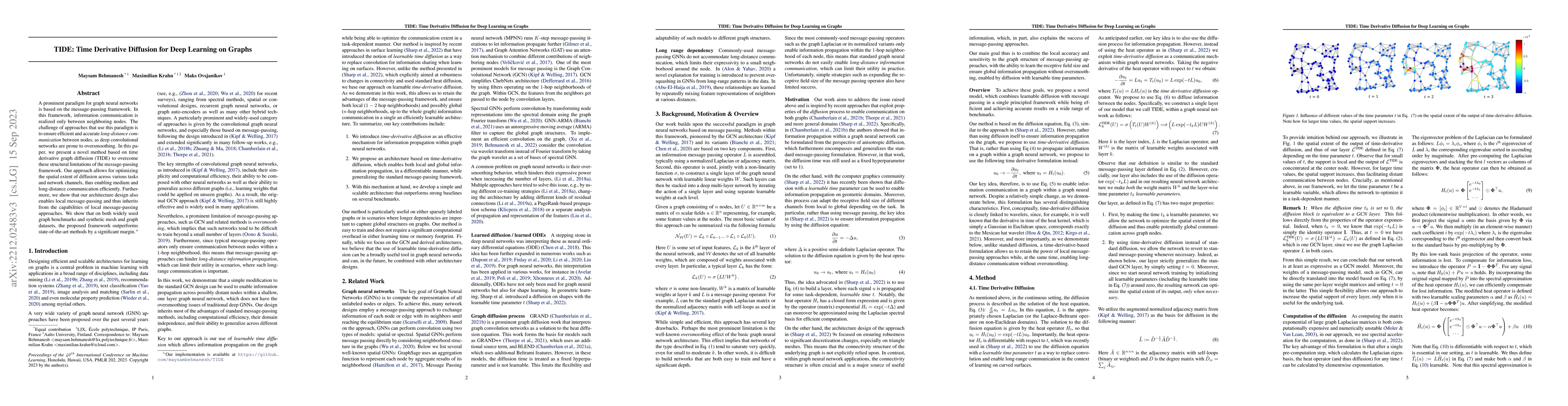Thumbnail for TIDE: Time Derivative Diffusion for Deep Learning on Graphs