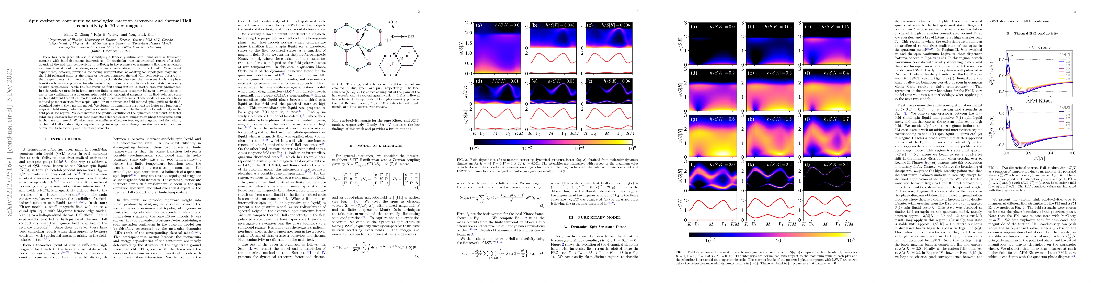 Thumbnail for Spin excitation continuum to topological magnon crossover and thermal
  Hall conductivity in Kitaev magnets