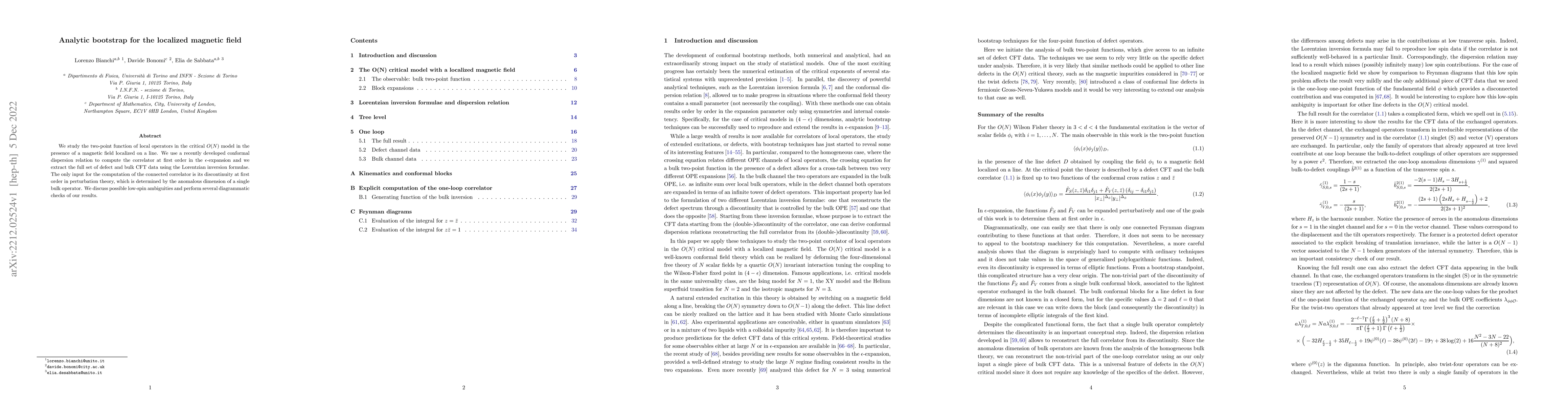 Thumbnail for Analytic bootstrap for the localized magnetic field