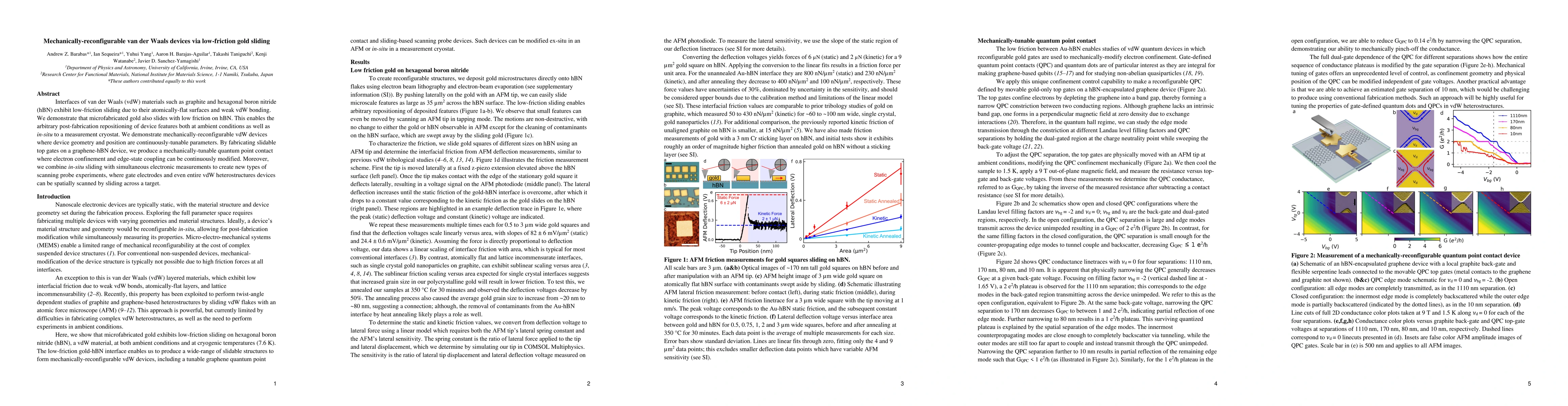 Thumbnail for Mechanically-reconfigurable van der Waals devices via low-friction gold
  sliding