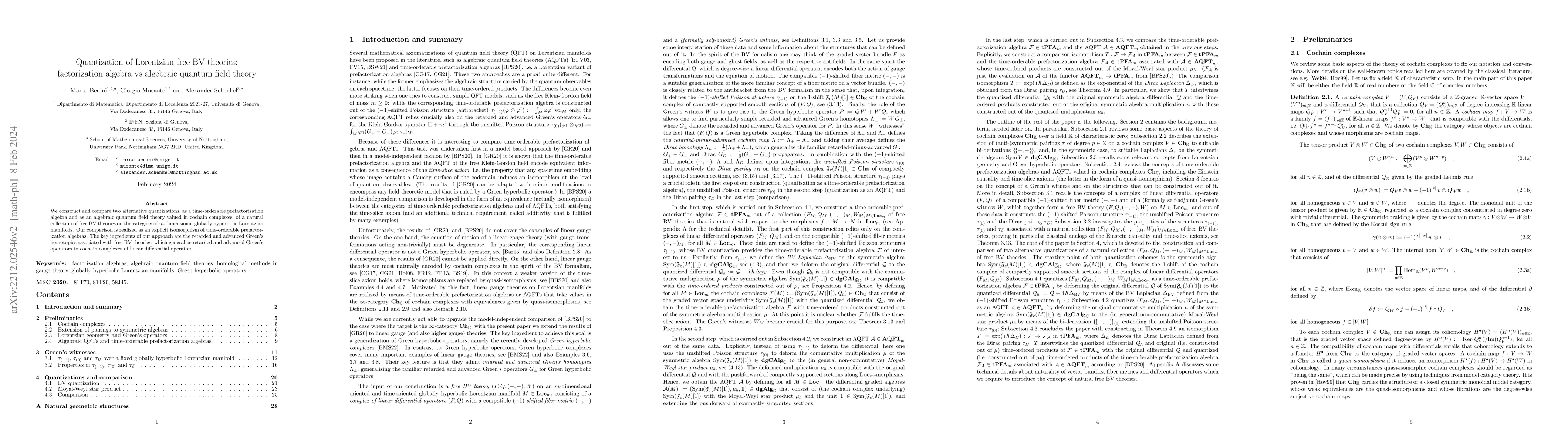 Thumbnail for Quantization of Lorentzian free BV theories: factorization algebra vs
  algebraic quantum field theory