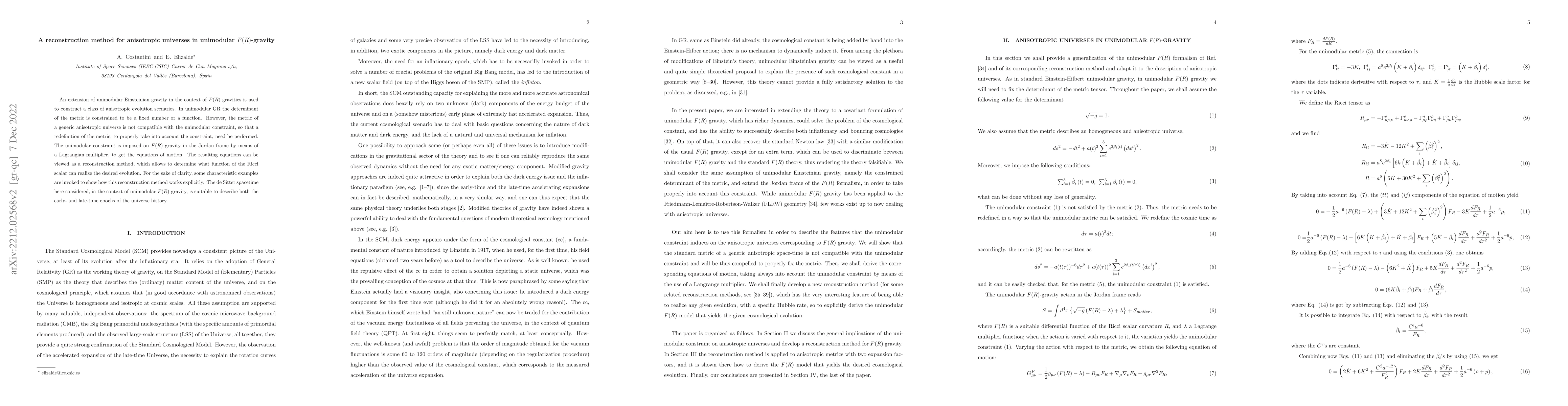 Thumbnail for A reconstruction method for anisotropic universes in unimodular
  $F(R)$-gravity
