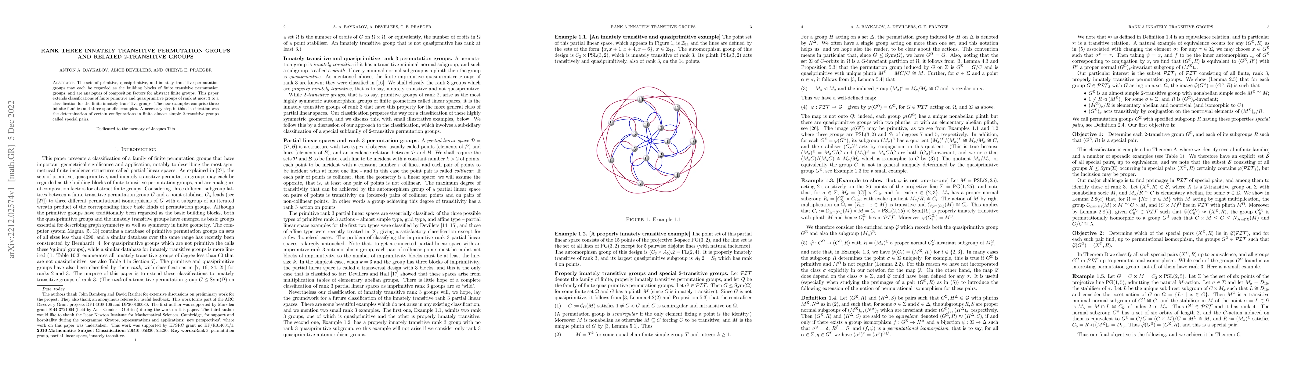 Thumbnail for Rank three innately transitive permutation groups and related
  $2$-transitive groups