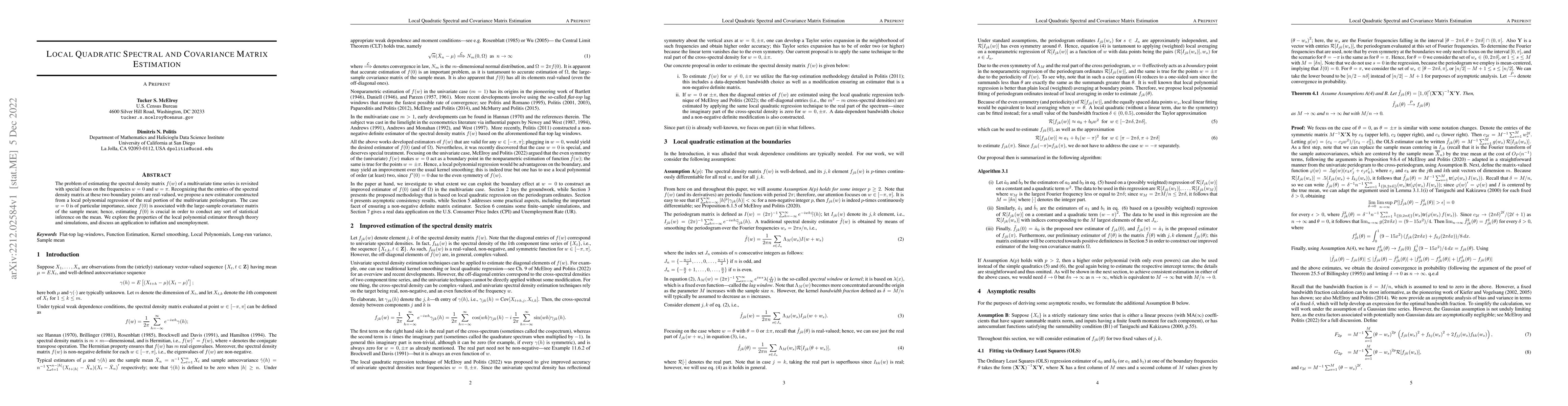 Thumbnail for Local Quadratic Spectral and Covariance Matrix Estimation