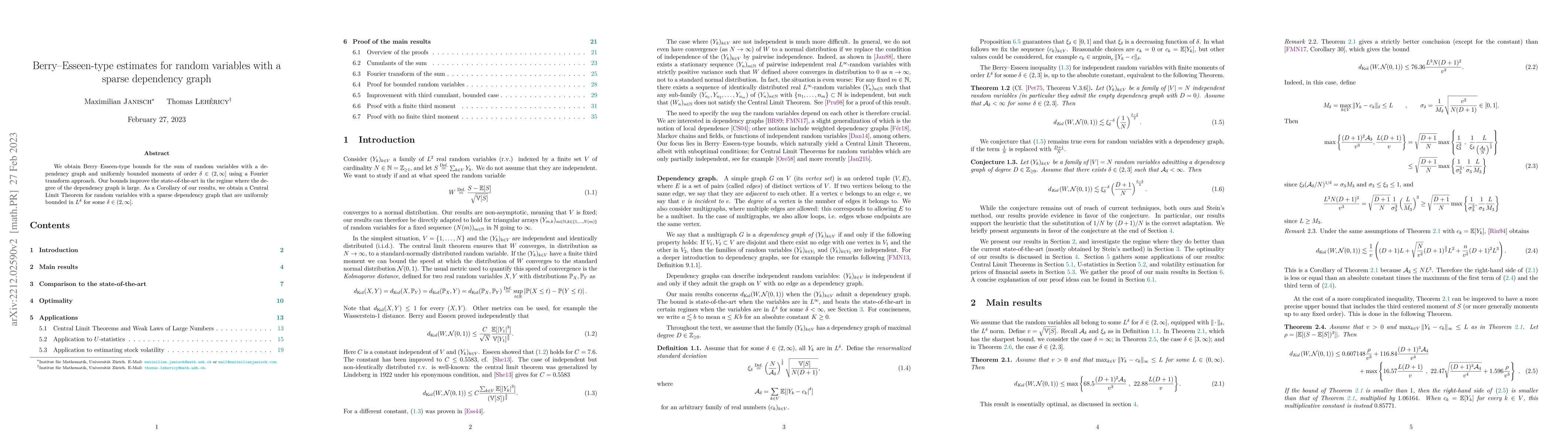Thumbnail for Berry-Esseen-type estimates for random variables with a sparse
  dependency graph