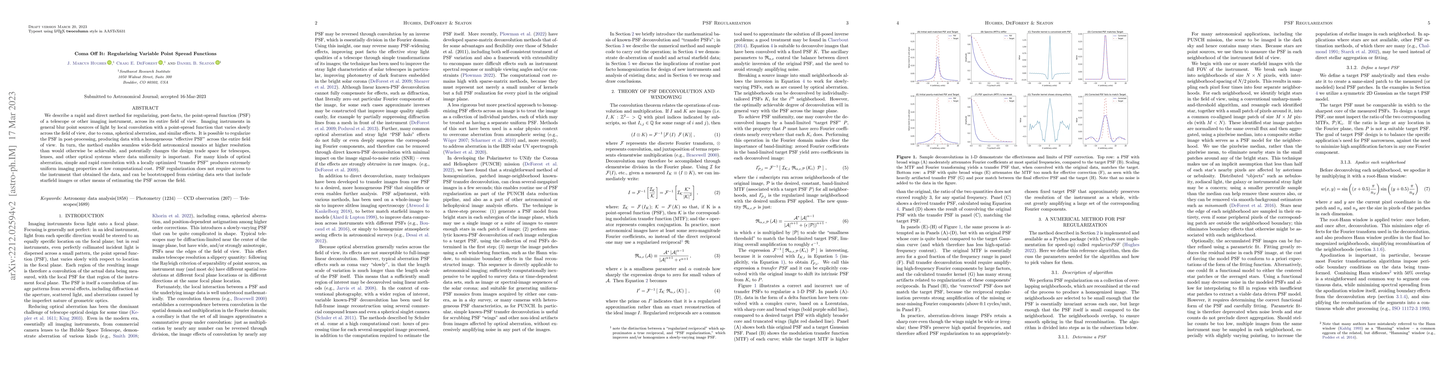 Thumbnail for Coma Off It: Removing Variable Point Spread Functions from Astronomical
  Images