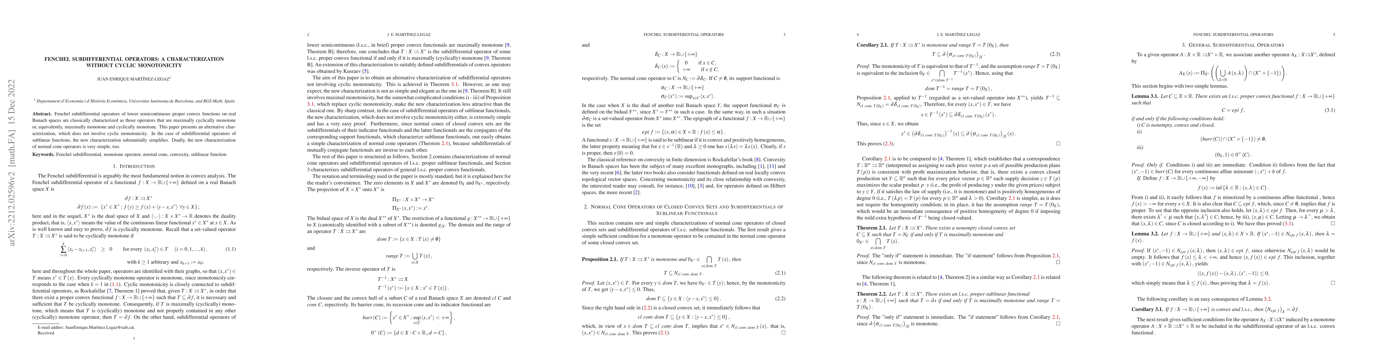 Thumbnail for Fenchel subdifferential operators: a characterization without cyclic
  monotonicity