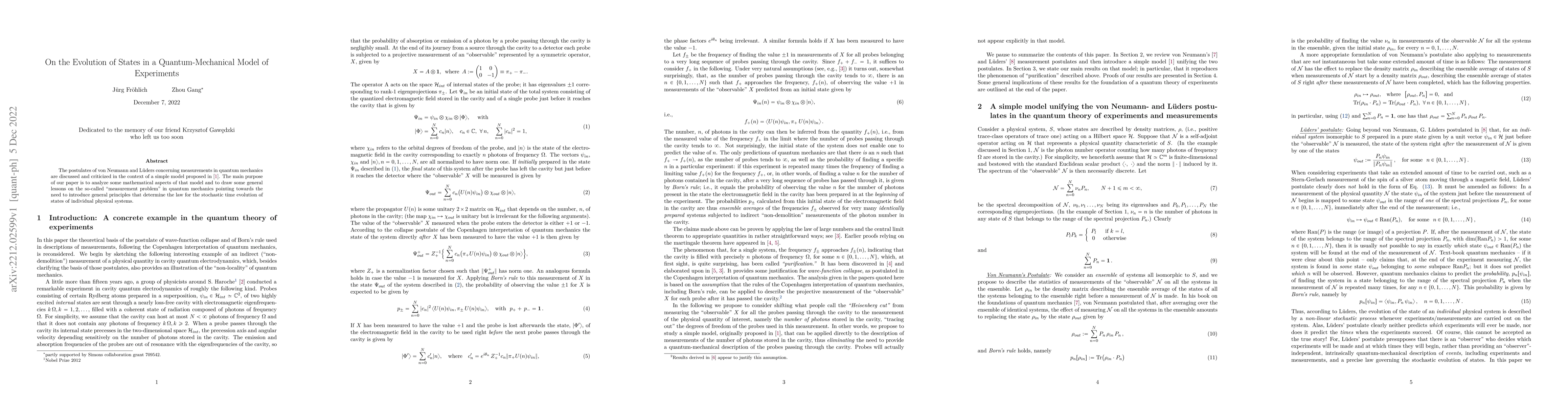 Thumbnail for On the Evolution of States in a Quantum-Mechanical Model of Experiments