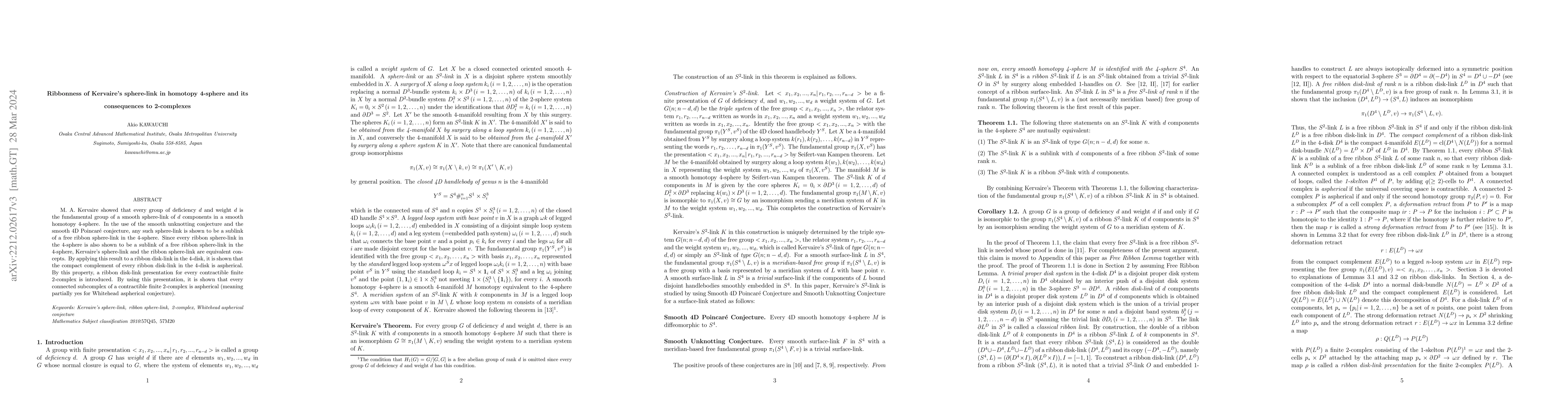 Thumbnail for Ribbonness of Kervaire's sphere-link in homotopy 4-sphere and its
  consequences to 2-complexes