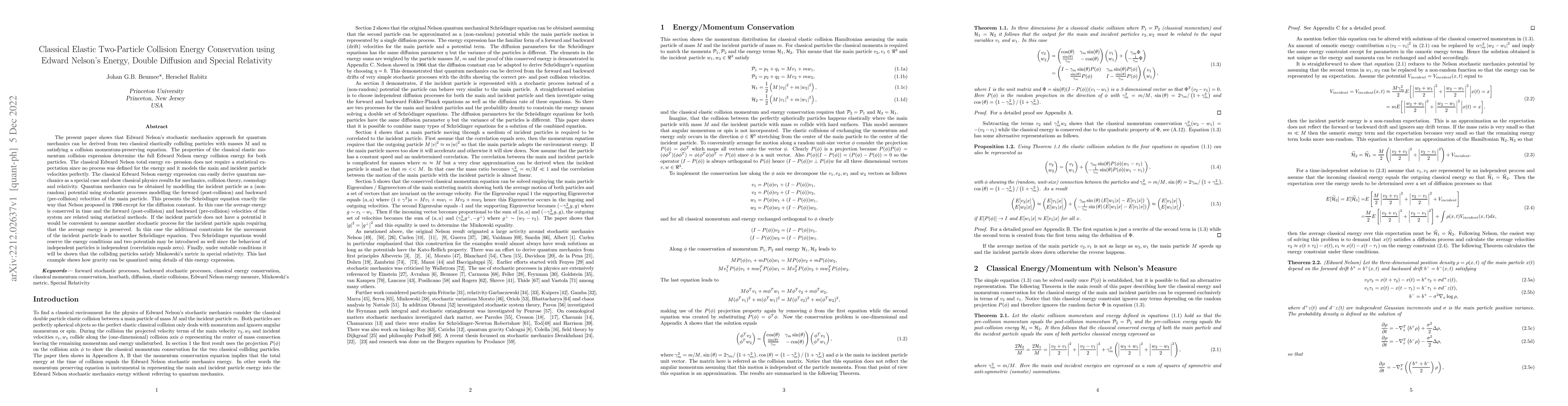 Thumbnail for Classical Elastic Two-Particle Collision Energy Conservation using
  Edward Nelson's Energy, Double Diffusion and Special Relativity