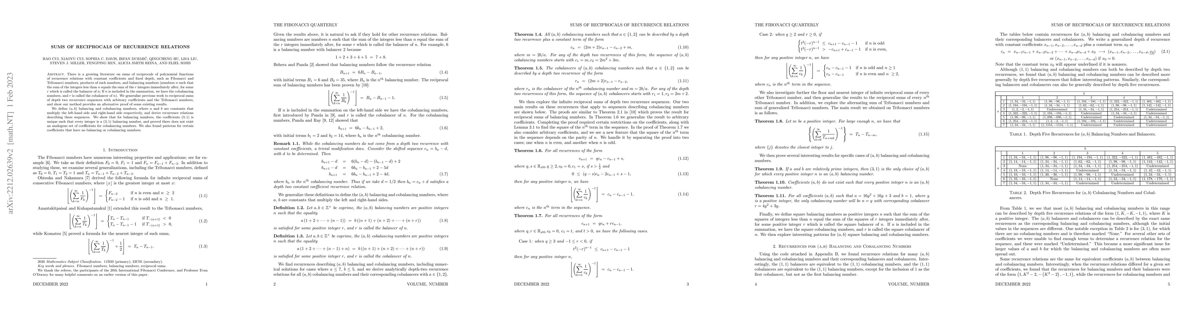 Thumbnail for Sums of Reciprocals of Recurrence Relations