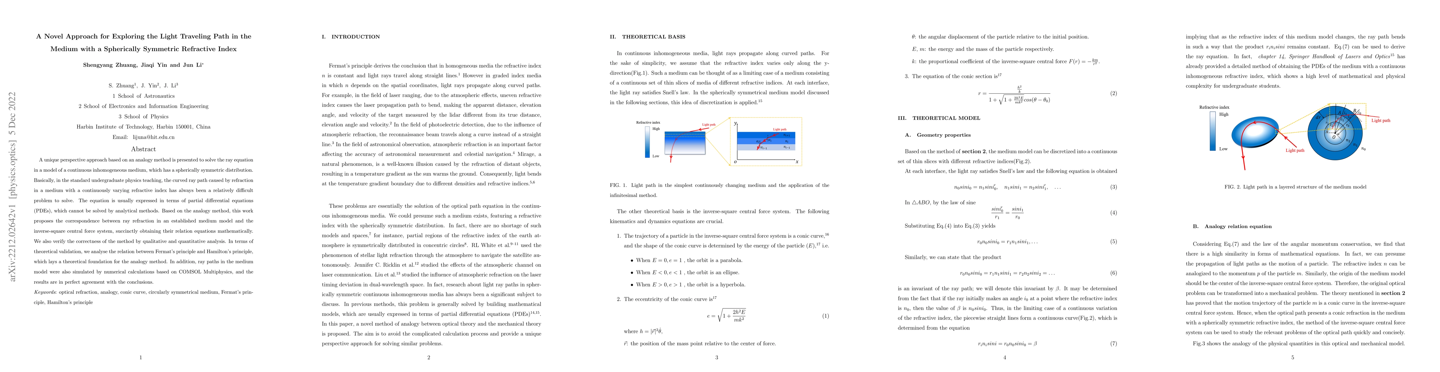 Thumbnail for A Novel Approach for Exploring the Light Traveling Path in the Medium
  with a Spherically Symmetric Refractive Index