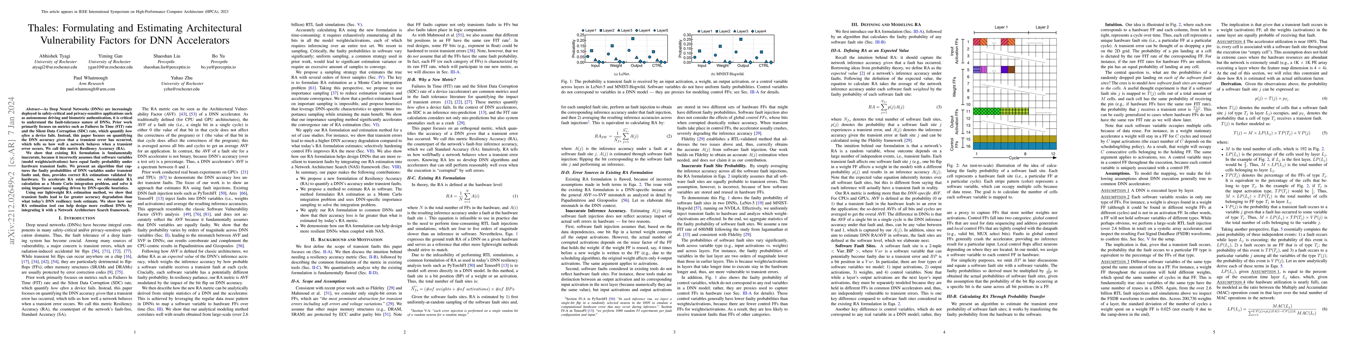 Thumbnail for Thales: Formulating and Estimating Architectural Vulnerability Factors
  for DNN Accelerators