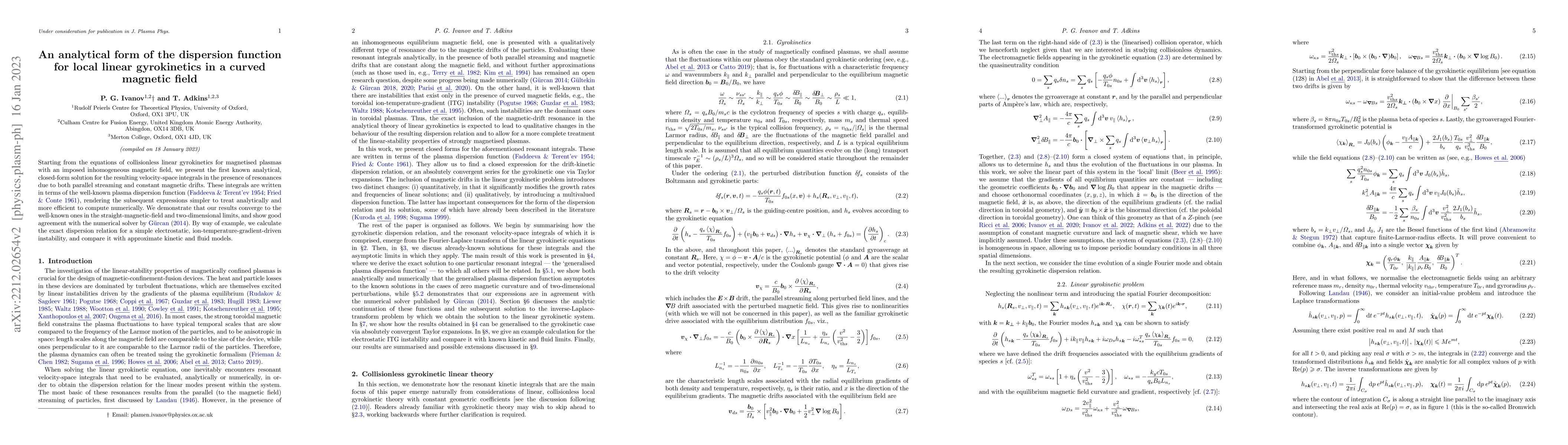 Thumbnail for An analytical form of the dispersion function for local linear
  gyrokinetics in a curved magnetic field