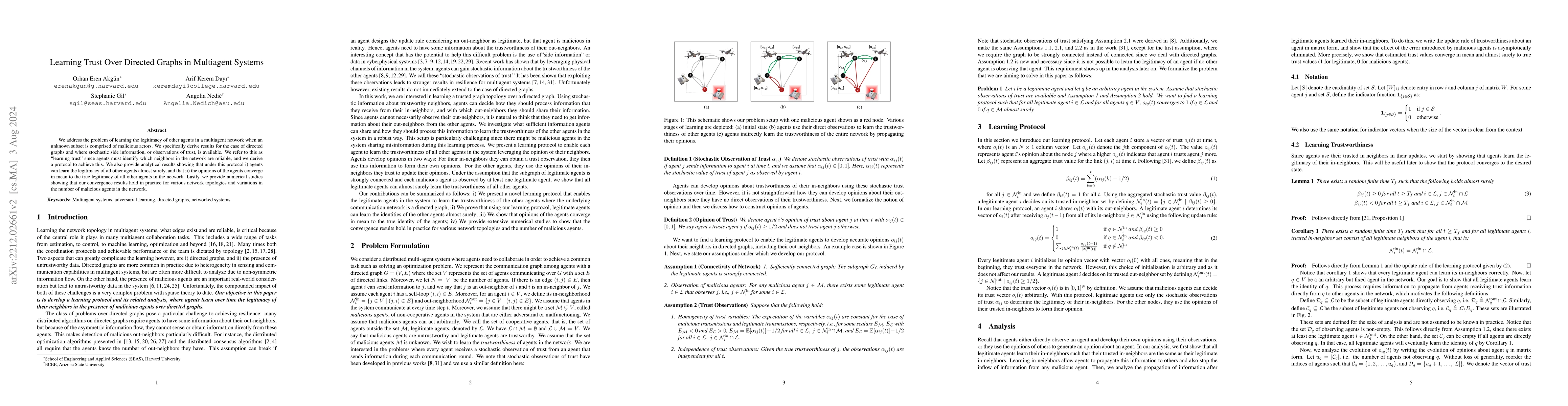 Thumbnail for Learning Trust Over Directed Graphs in Multiagent Systems (extended
  version)