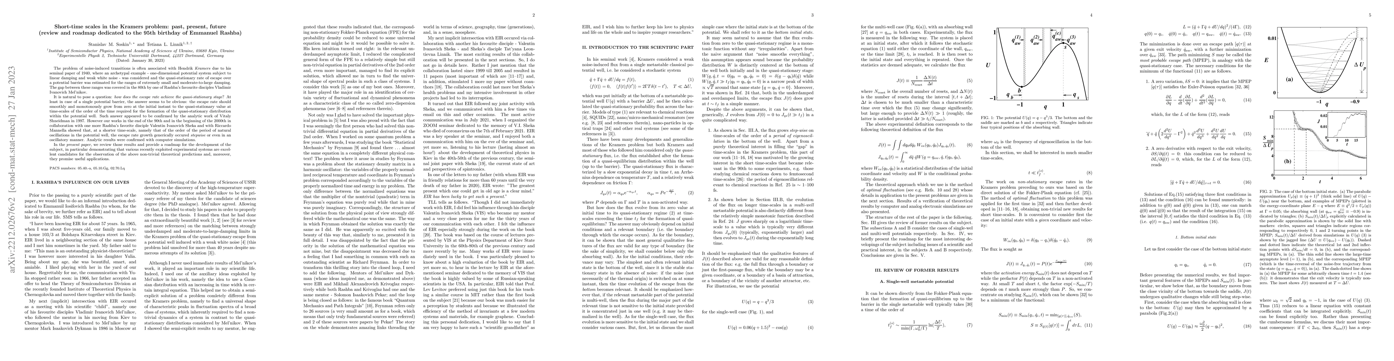 Thumbnail for Short-time scales in the Kramers problem: past, present, future (review
  and roadmap dedicated to the 95th birthday of Emmanuel Rashba)