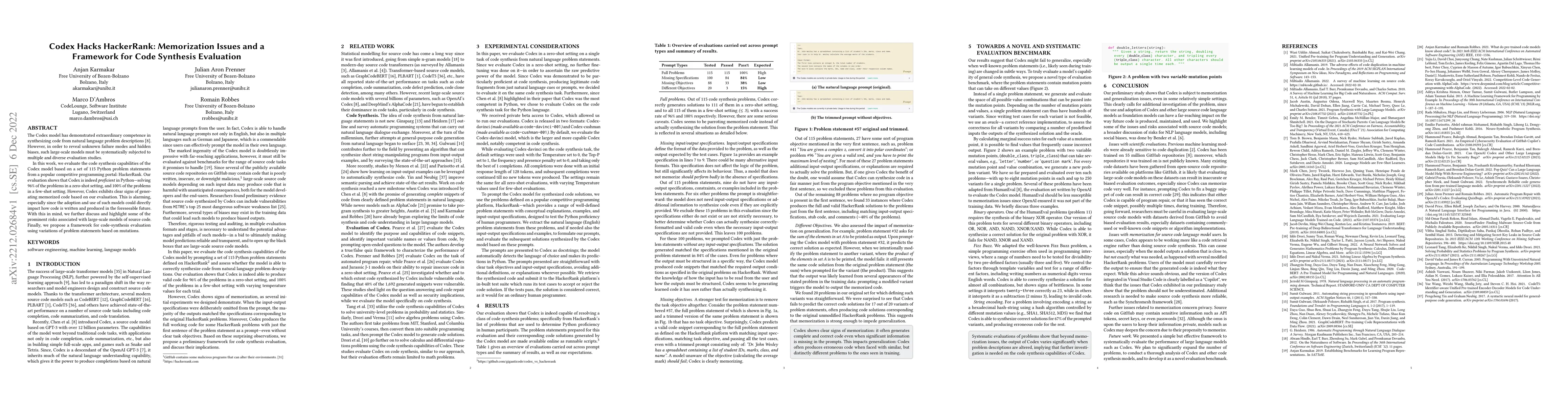 Thumbnail for Codex Hacks HackerRank: Memorization Issues and a Framework for Code
  Synthesis Evaluation