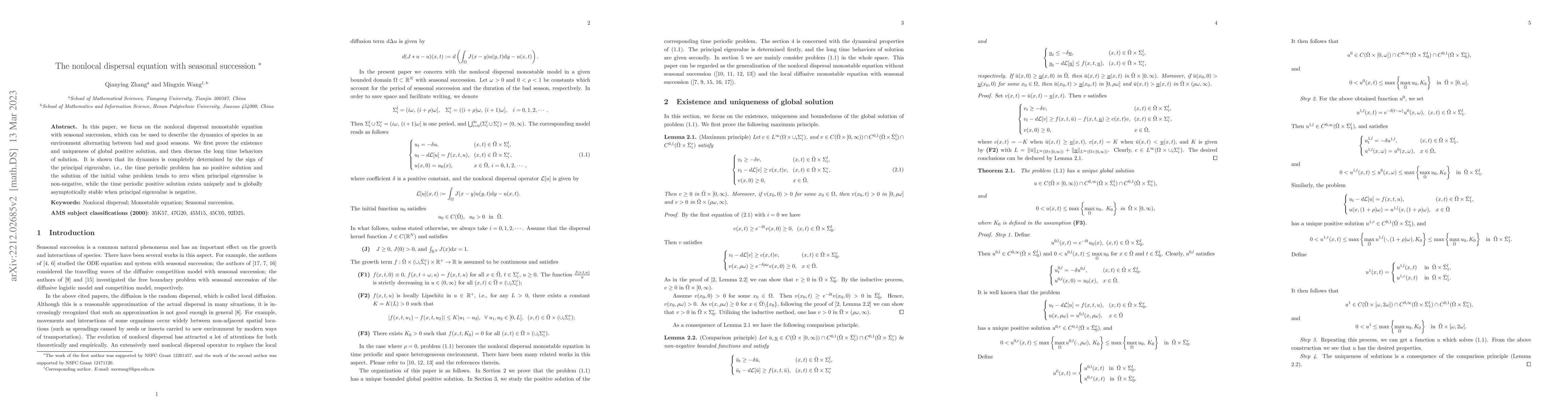 Thumbnail for The nonlocal dispersal equation with seasonal succession