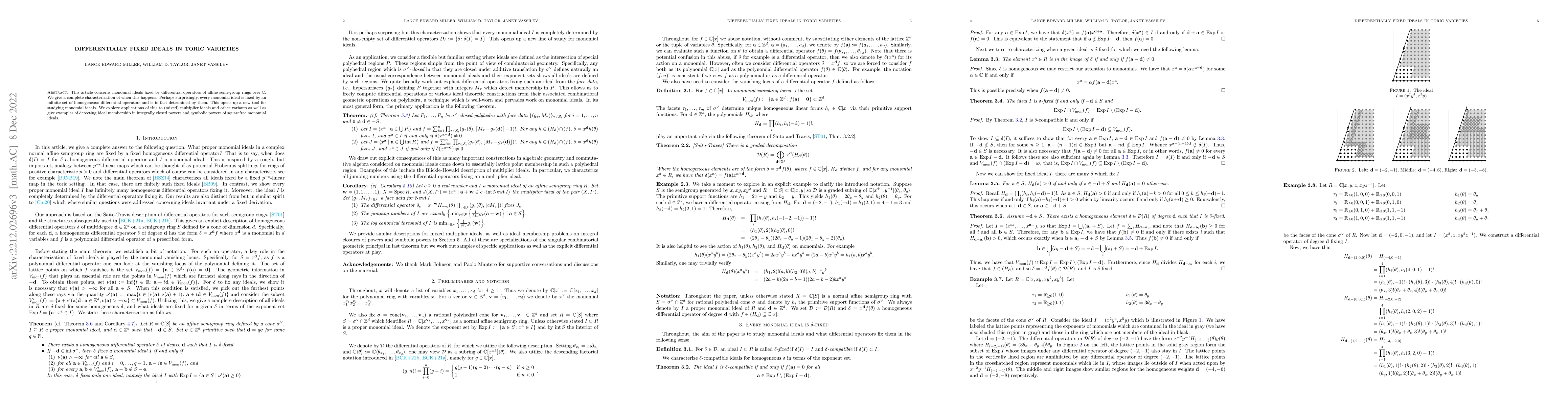 Thumbnail for Differentially fixed ideals in toric varieties