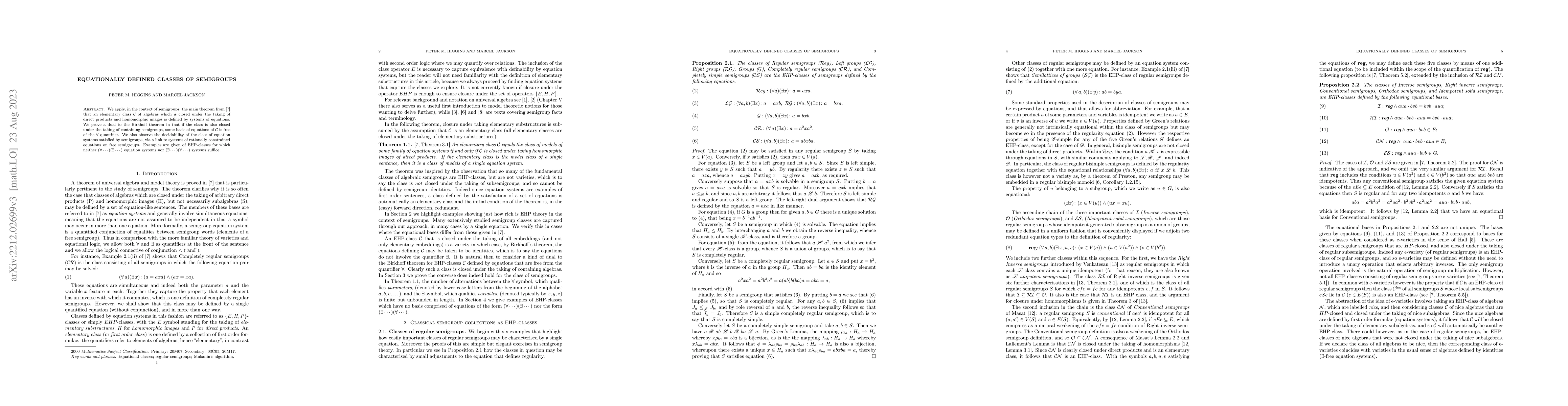 Thumbnail for Equationally defined classes of semigroups