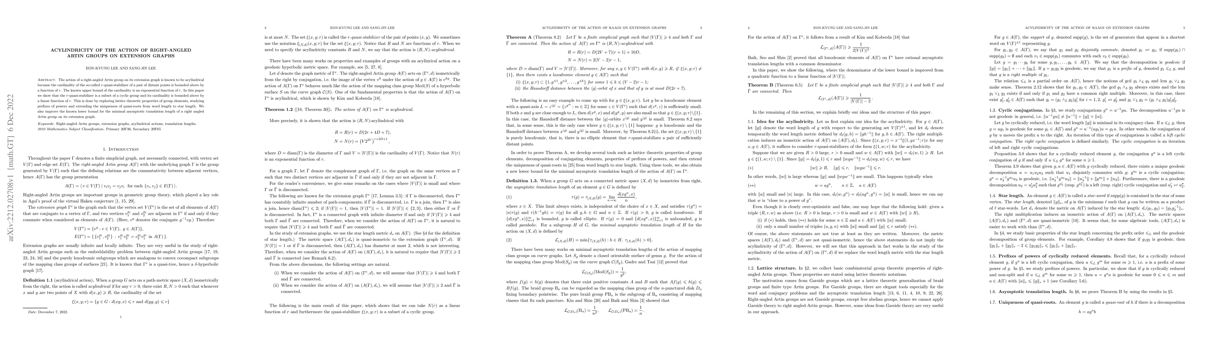 Thumbnail for Acylindricity of the action of right-angled Artin groups on extension
  graphs
