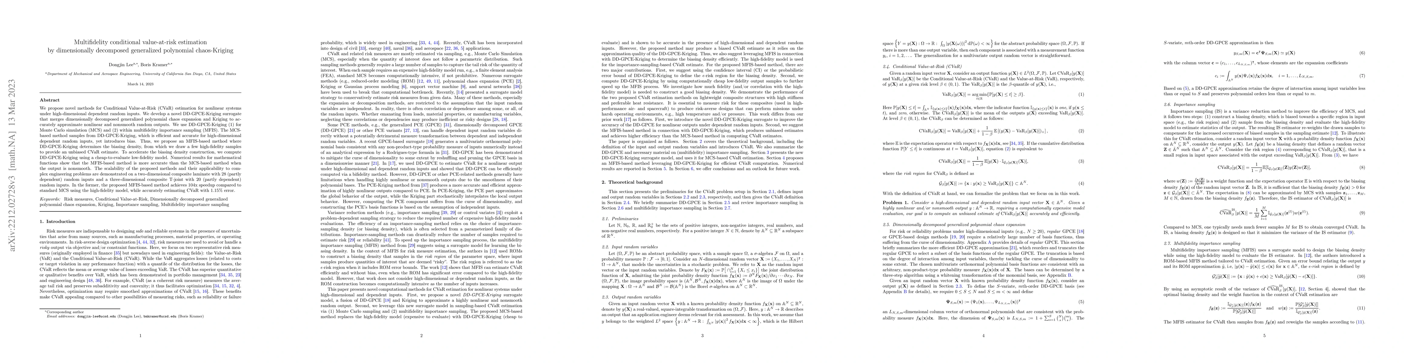 Thumbnail for Multifidelity conditional value-at-risk estimation by dimensionally
  decomposed generalized polynomial chaos-Kriging