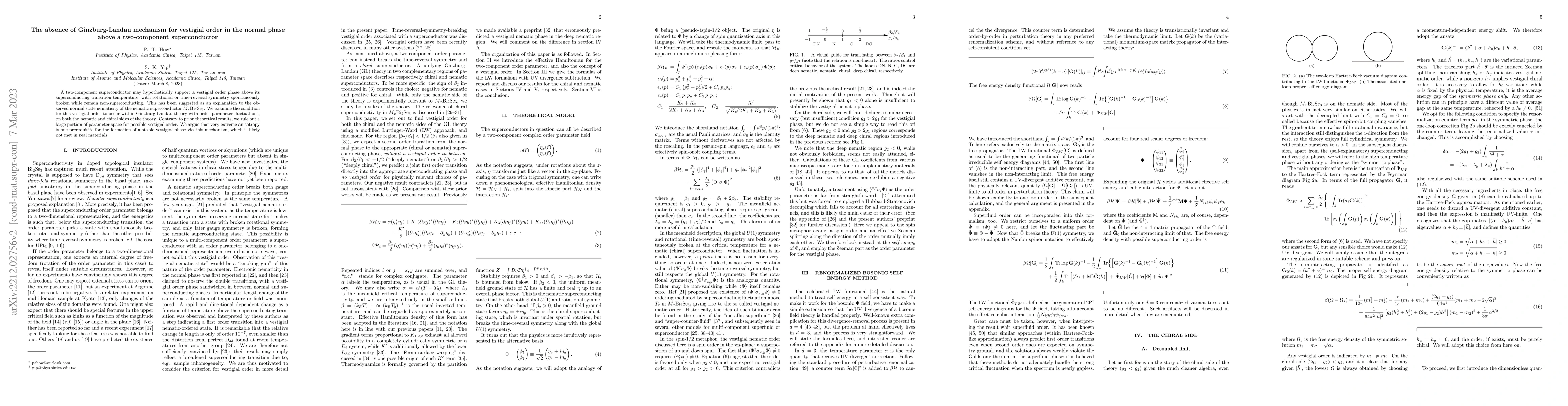 Thumbnail for The absence of Ginzburg-Landau mechanism for vestigial order in the
  normal phase above a two-component superconductor