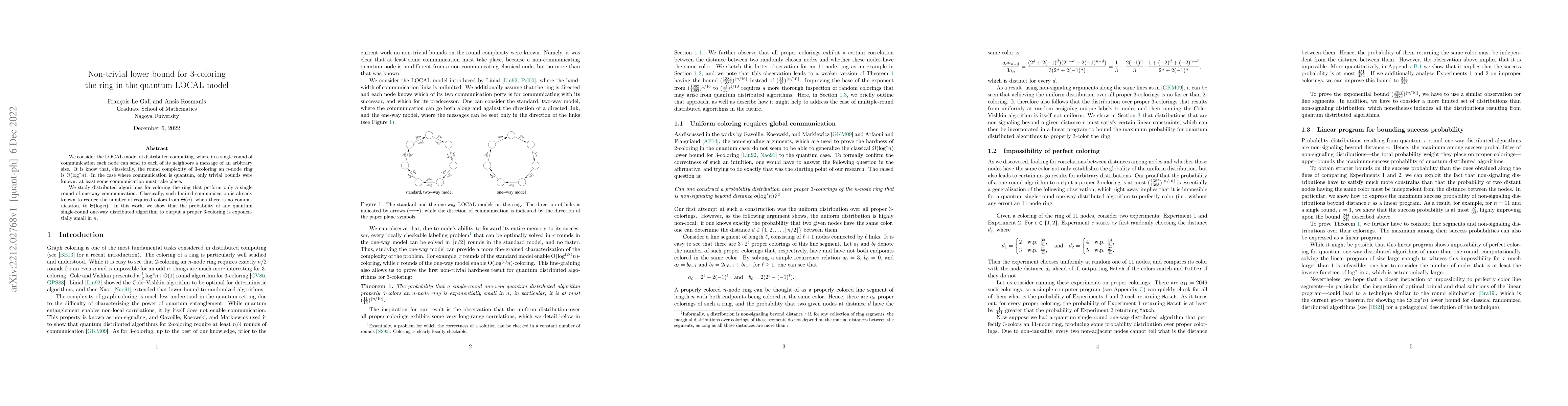 Thumbnail for Non-trivial lower bound for 3-coloring the ring in the quantum LOCAL
  model