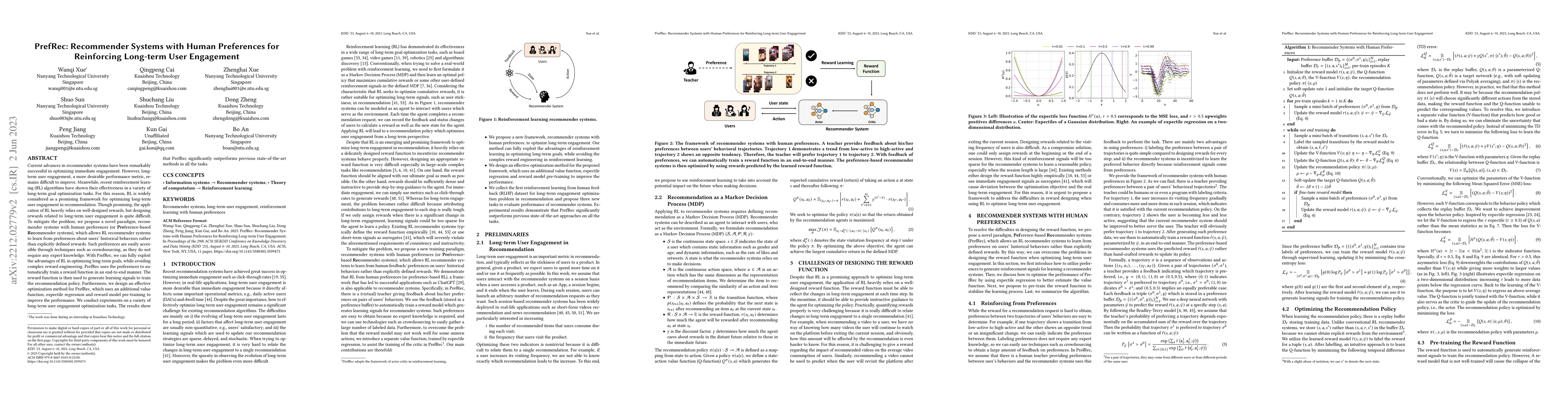 Thumbnail for PrefRec: Recommender Systems with Human Preferences for Reinforcing
  Long-term User Engagement