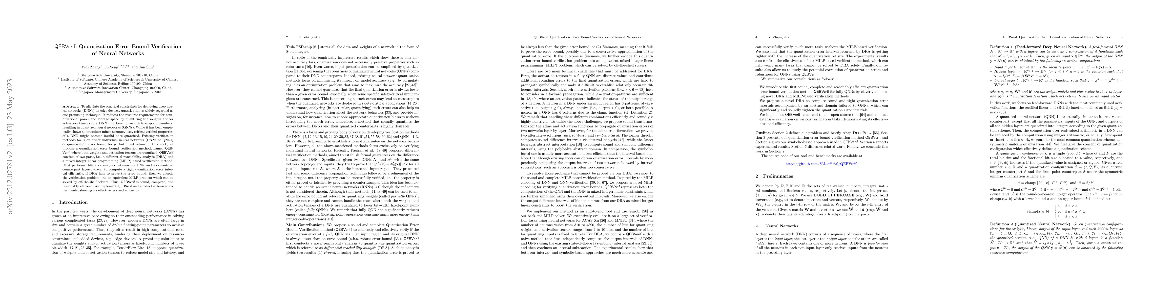 Thumbnail for QEBVerif: Quantization Error Bound Verification of Neural Networks