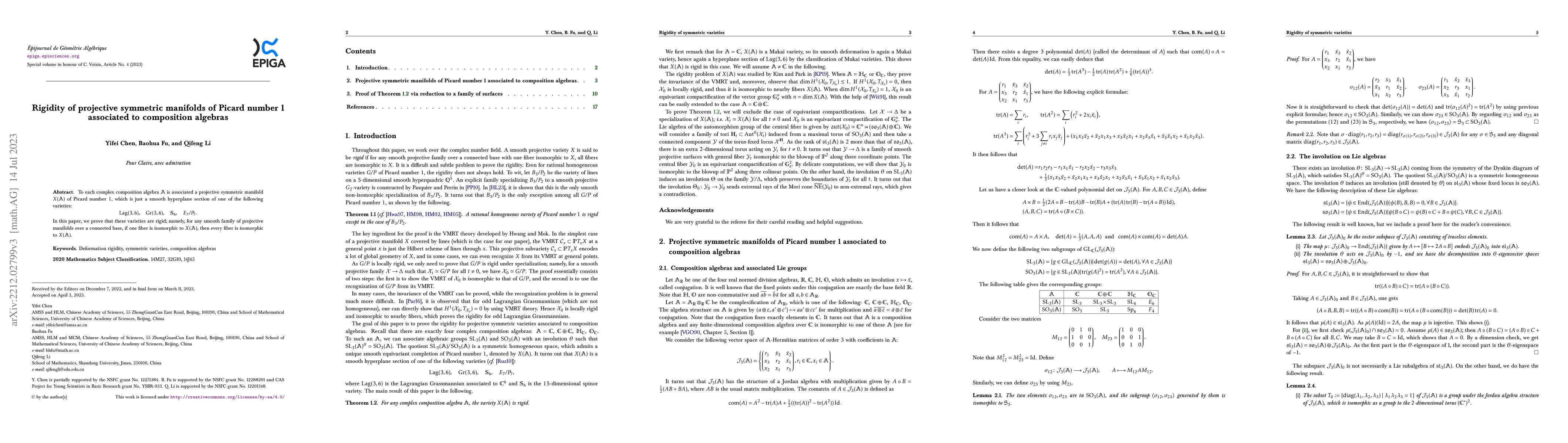 Thumbnail for Rigidity of projective symmetric manifolds of Picard number 1 associated
  to composition algebras
