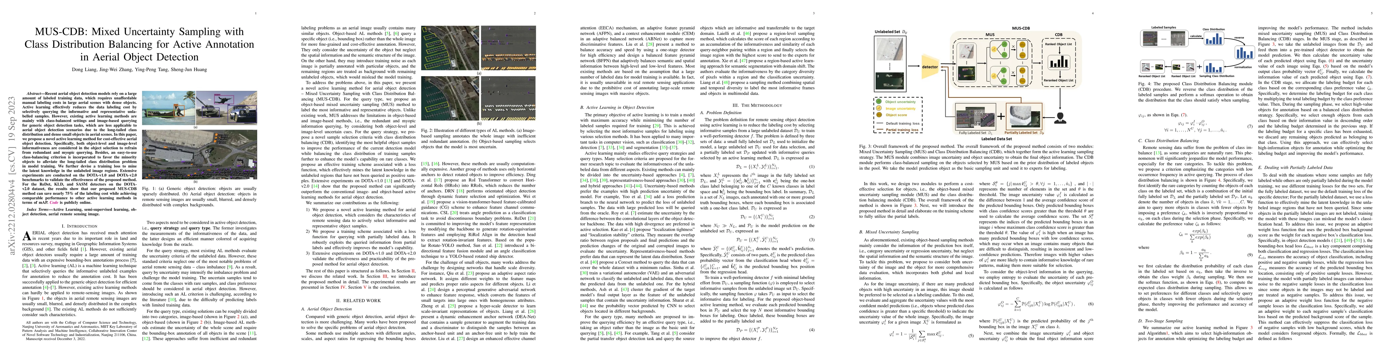 Thumbnail for MUS-CDB: Mixed Uncertainty Sampling with Class Distribution Balancing
  for Active Annotation in Aerial Object Detection