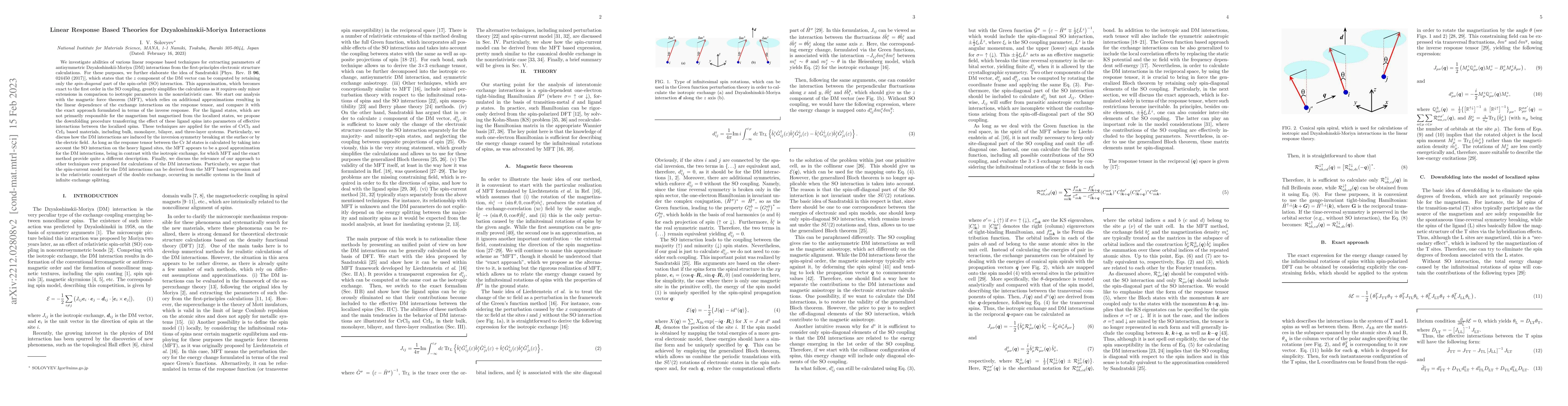 Thumbnail for Linear Response Based Theories for Dzyaloshinskii-Moriya Interactions