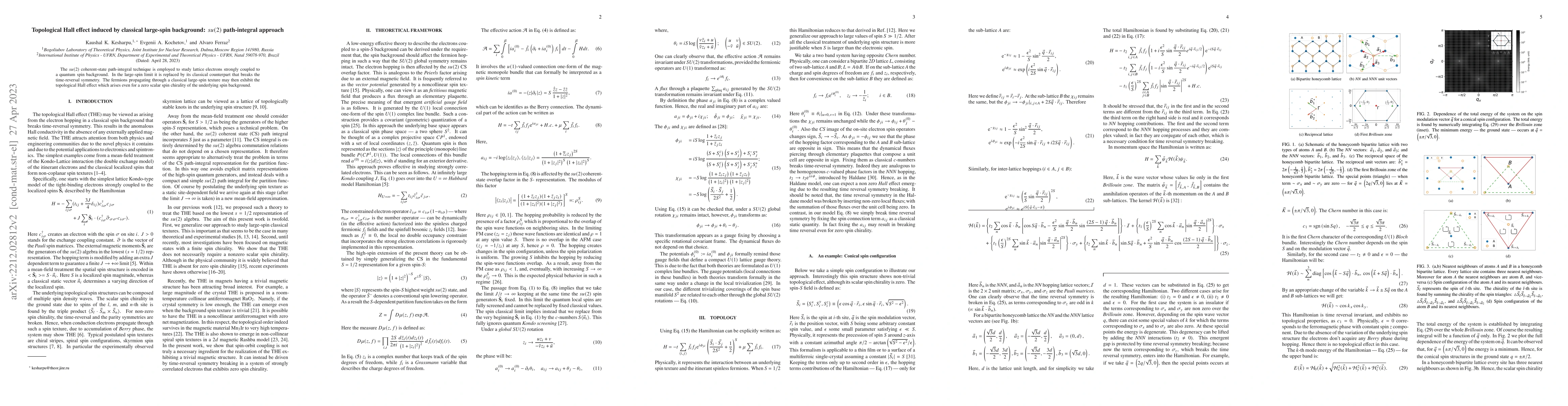 Thumbnail for Topological Hall effect induced by classical large-spin background:
  $su(2)$ path-integral approach