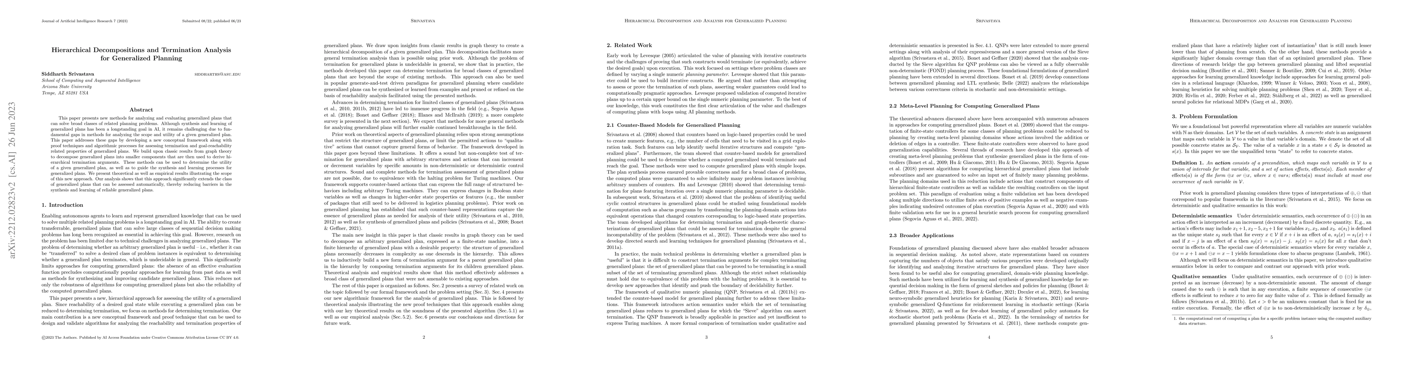 Thumbnail for Hierarchical Decomposition and Analysis for Generalized Planning