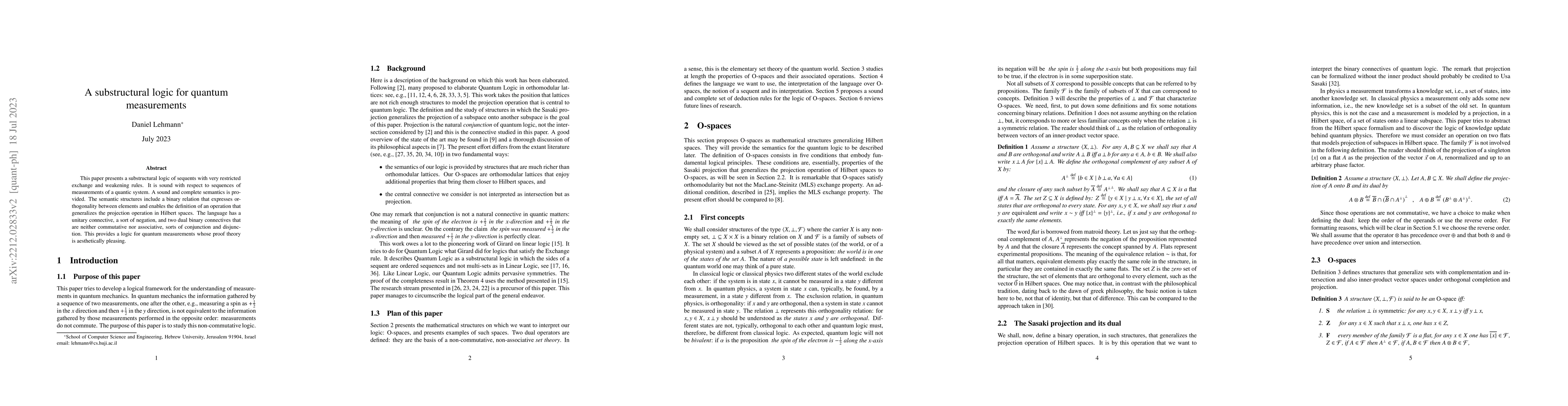 Thumbnail for A substructural logic for quantum measurements