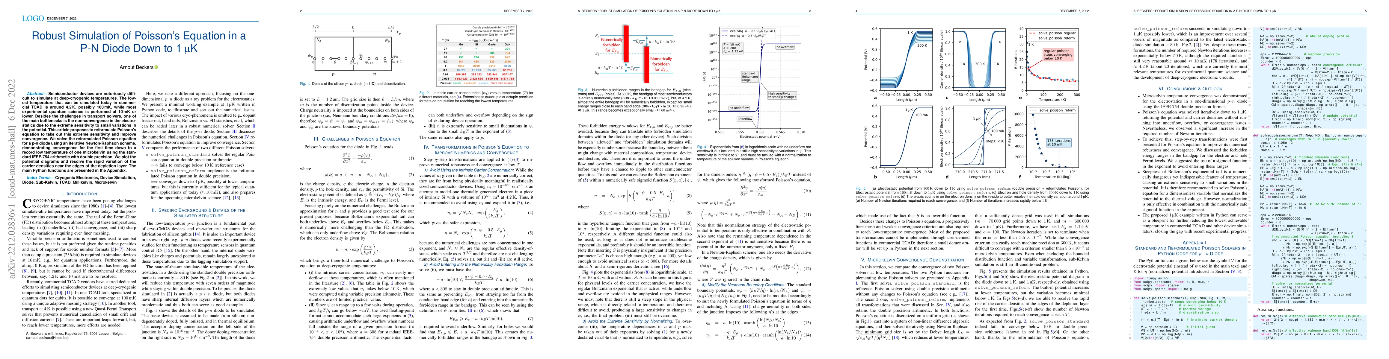 Thumbnail for Robust Simulation of Poisson's Equation in a P-N Diode Down to 1 {\mu}K