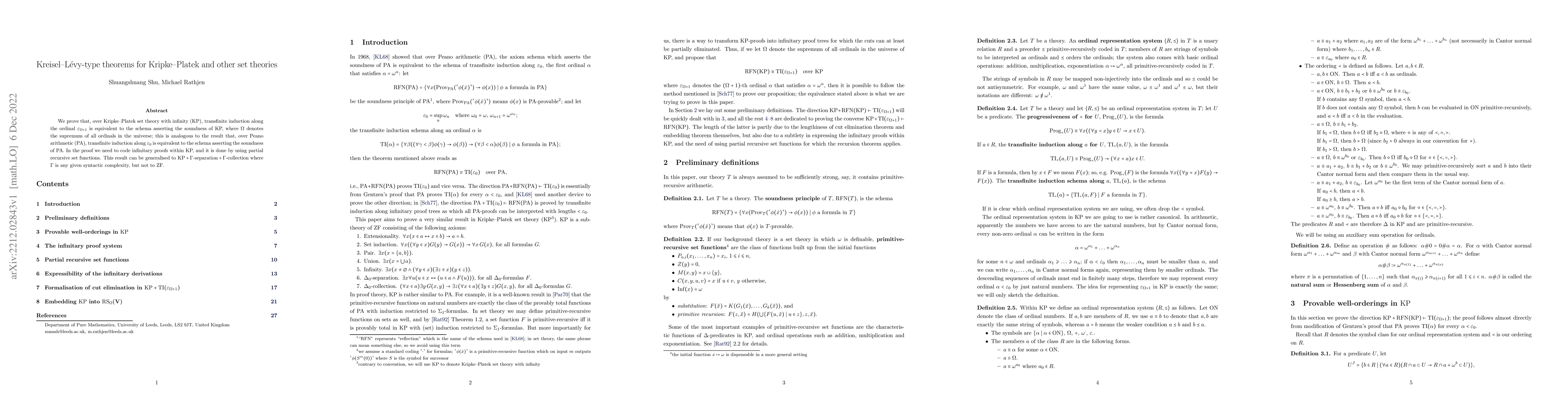 Thumbnail for Kreisel-L\'evy-type theorems for Kripke-Platek and other set theories