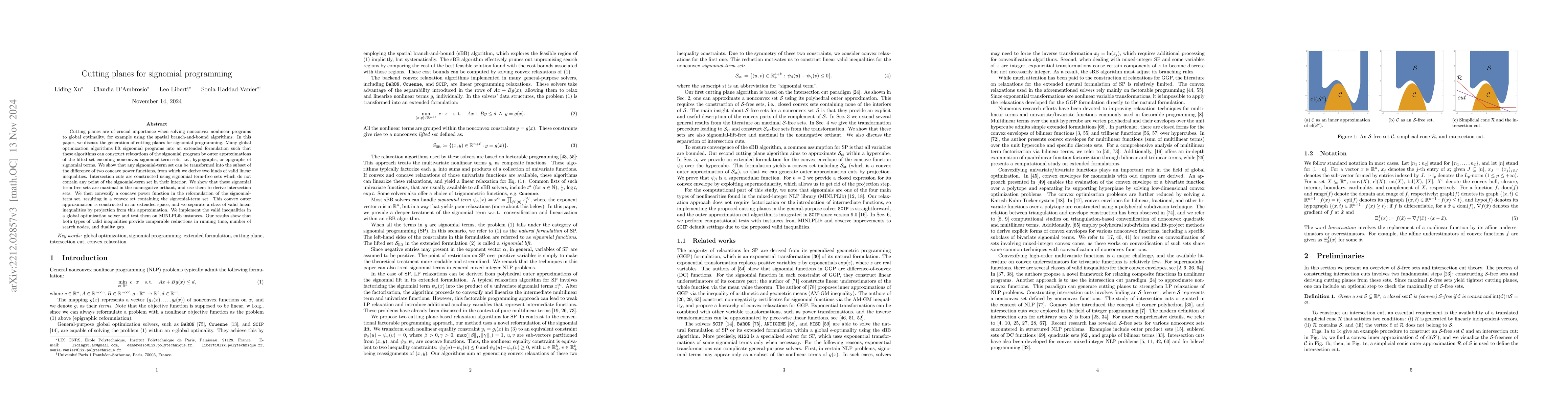 Thumbnail for Cutting planes for signomial programming