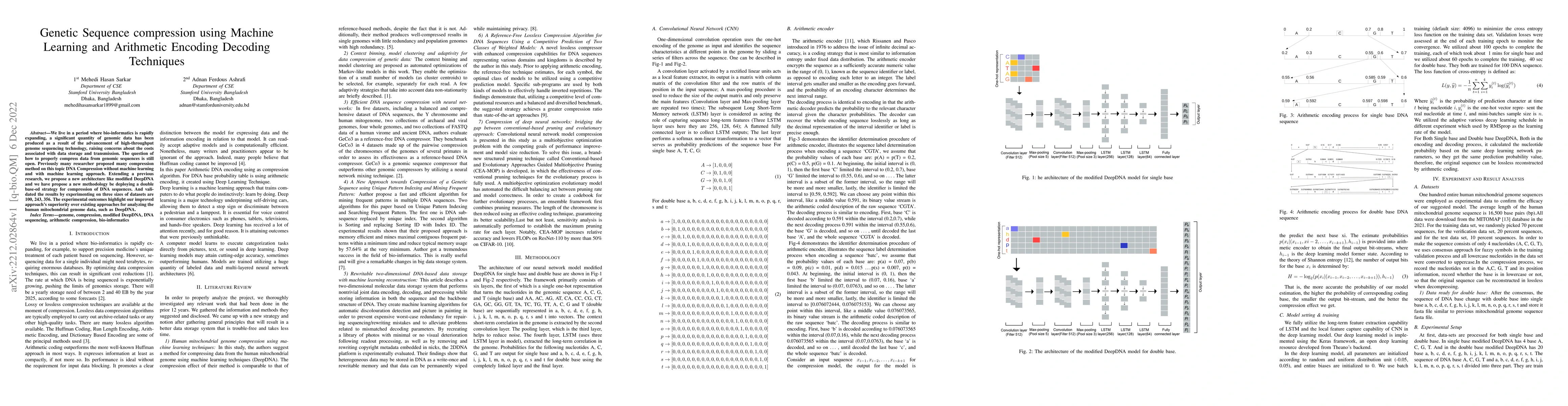 Thumbnail for Genetic Sequence compression using Machine Learning and Arithmetic
  Encoding Decoding Techniques