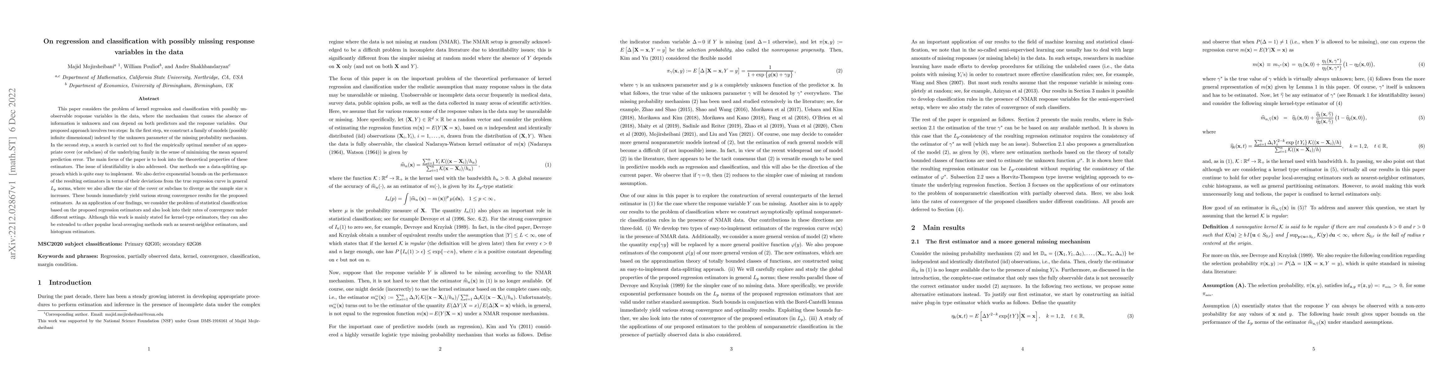 Thumbnail for On regression and classification with possibly missing response
  variables in the data