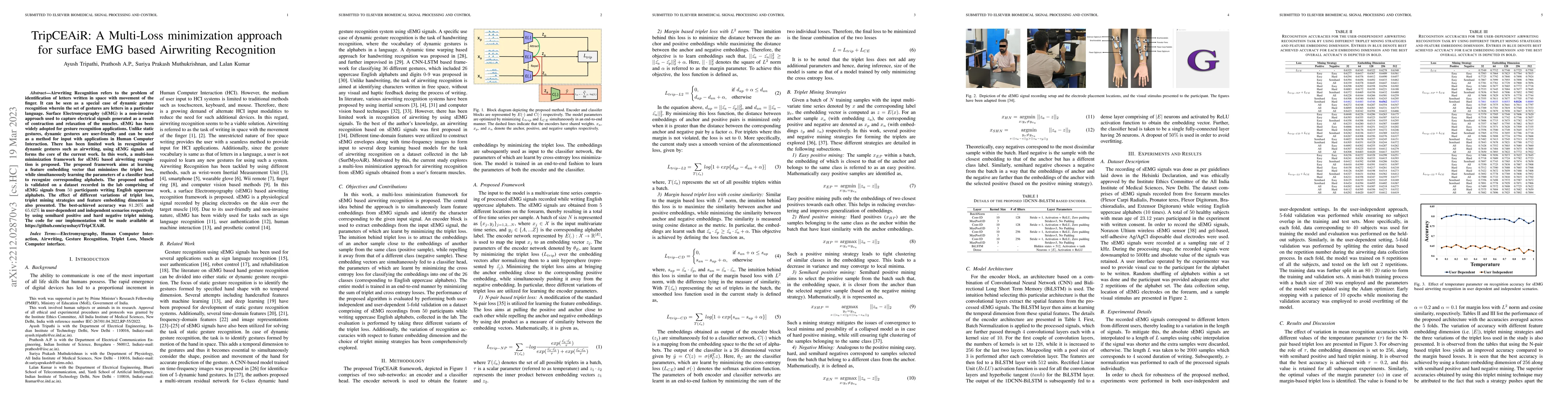 Thumbnail for TripCEAiR: A Multi-Loss minimization approach for surface EMG based
  Airwriting Recognition